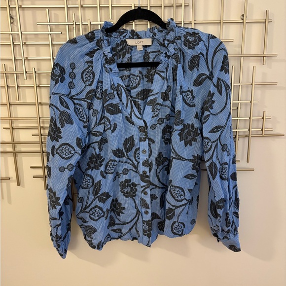 LOFT Tops - LOFT Blue and Black Floral Blouse